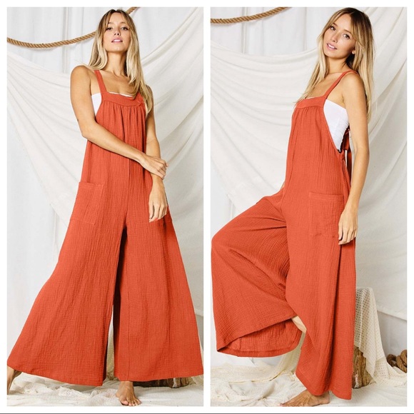 01 Cotton Gauze Angela Solid Fabulous Wide Leg Jumpsuit - Picture 2 of 6